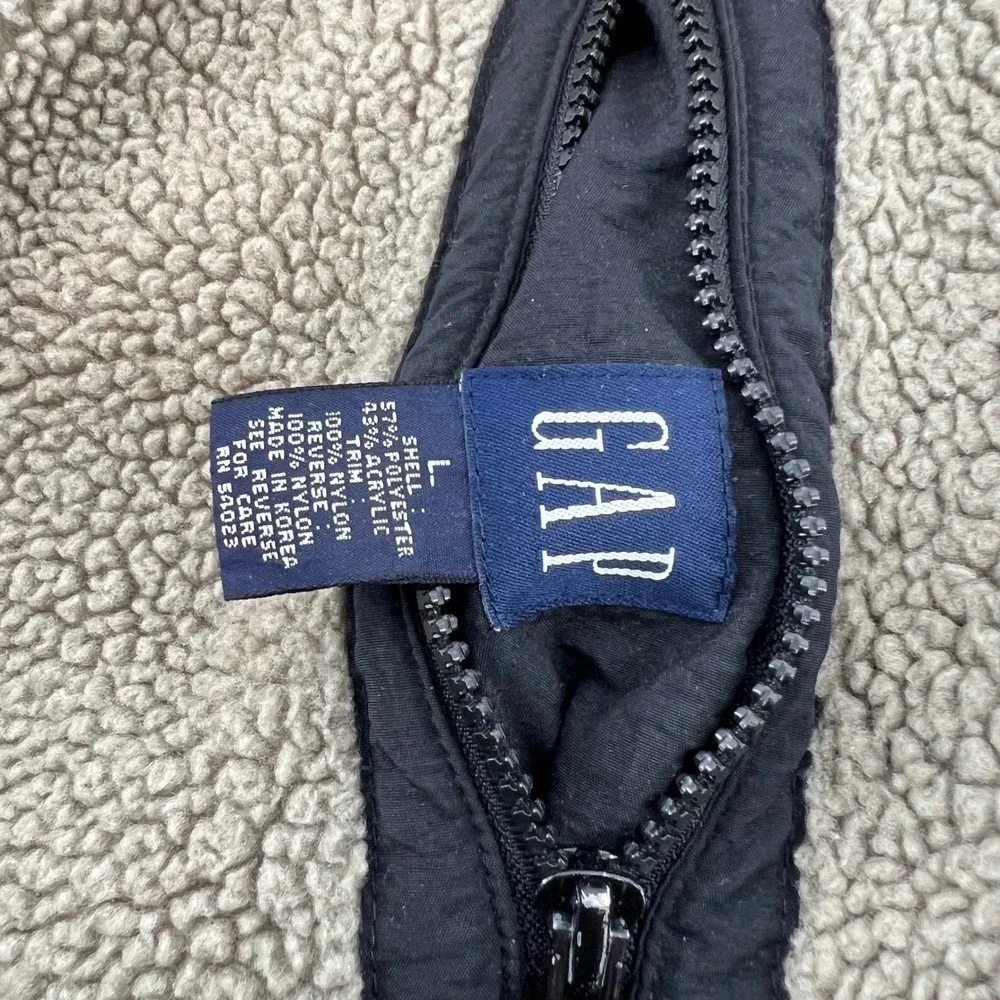 GAP Reversible Sherpa Fleece Jacket Men's L Tan Black Nylon Full Zip Outdoor Y2K